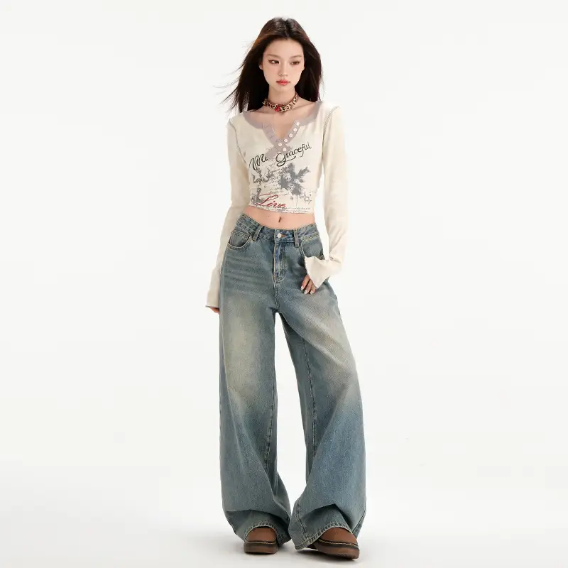 Retro Straight All-matching Loose Drooping Wide Leg Jeans