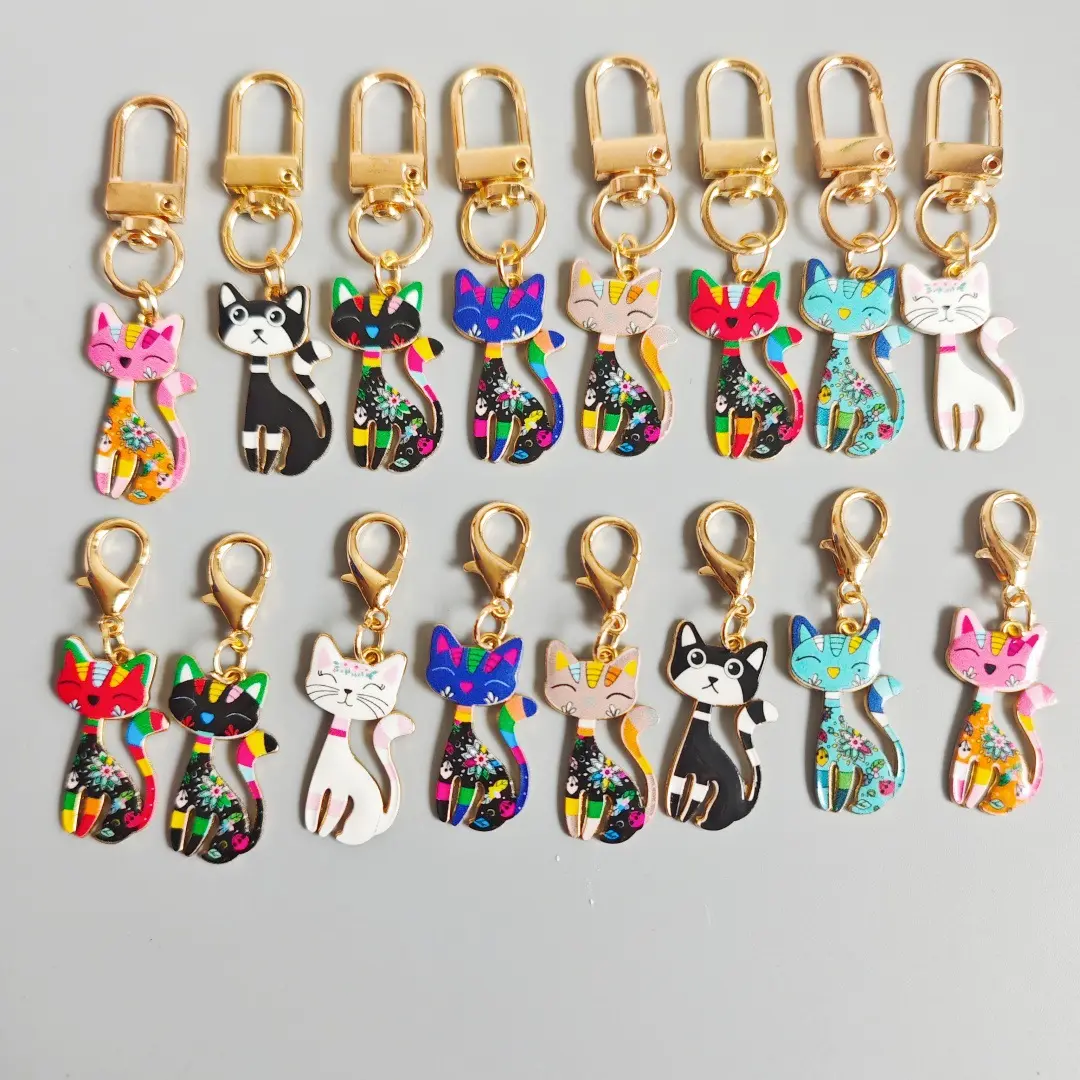 Halloween Alloy-printed Kitten Pendant Keychain