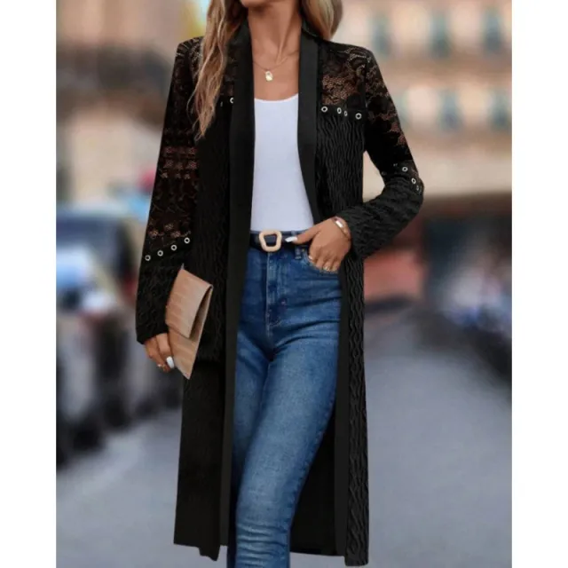 Solid Color Lace Hollow Out Long Coat Black - Shop at LoveMi
