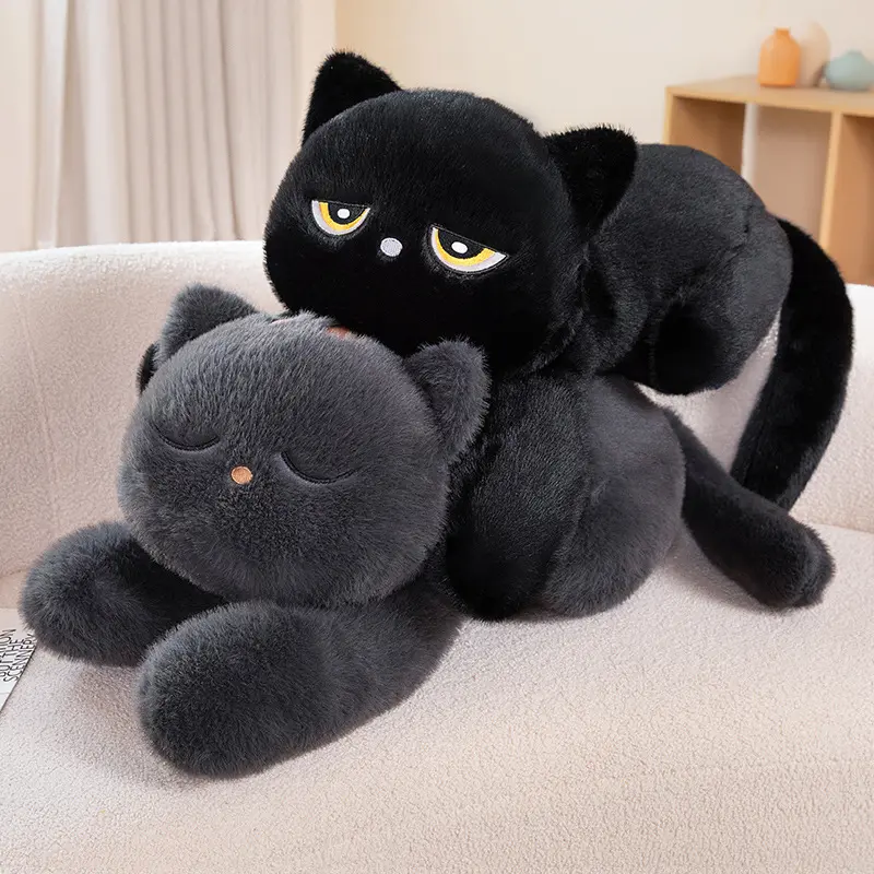 Lying-Down Black Cat Big Doll Pillow Plush