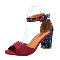 Fashion Sandals With Rubber Peep Toe Suede Buckle - Red - View 1
