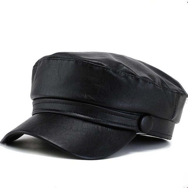 Fashionable PU Flat-top Beret British-style Trendsetter