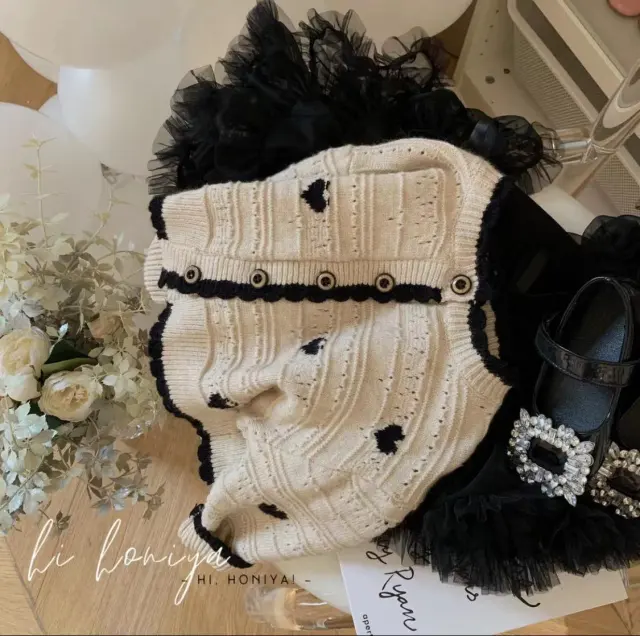 Parent child Knitted Coat Hollowed Heart Shape Cardigan Cardigan 120Cm - Shop at LoveMi