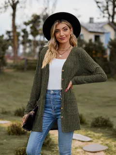 Fall Women's Clothing Sunken Stripe Solid Color Long Sleeve Women's Sweater - Green - View 1