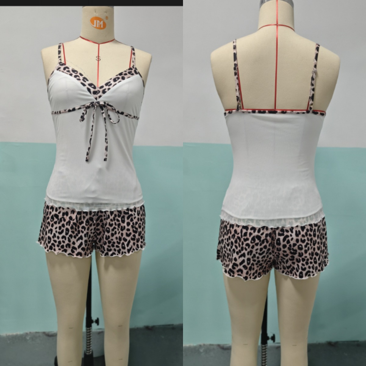 Sexy Chic Y2K Halter-neck Leopard-print Patchwork Bodycon Set 3
