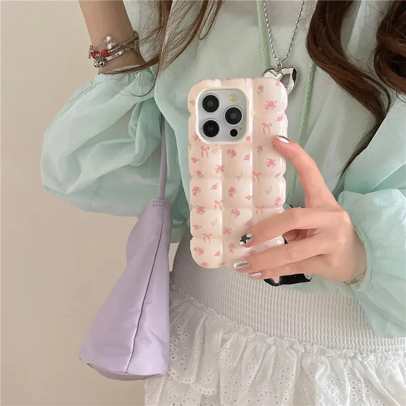 Floral Pattern 3D Egg Waffle Phone Case