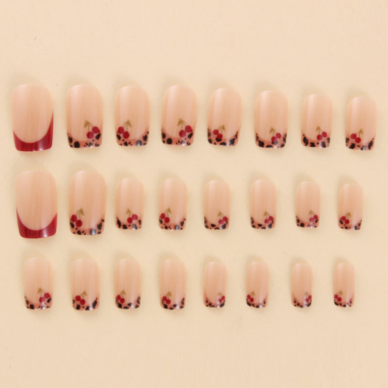 Mid-length European-square-shaped Dark Red French Cherry 24-piece Press-on Nails