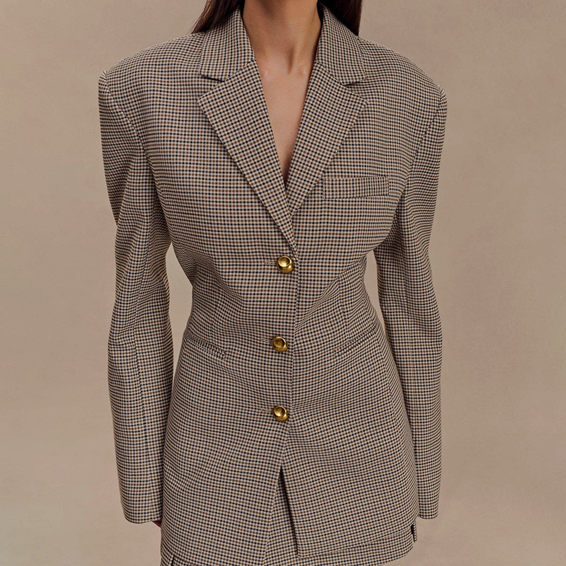 Fashionable Elegant Black Plaid Lapel Suit Jacket Black Plaid Blazer - Shop at LoveMi