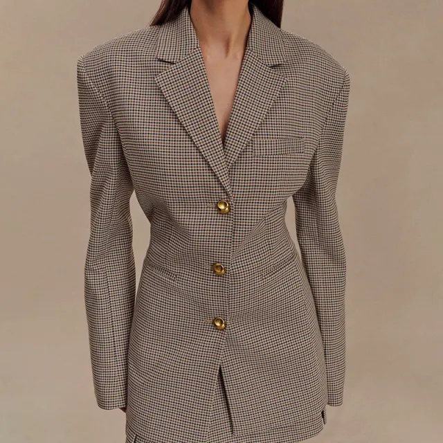 Fashionable Elegant Black Plaid Lapel Suit Jacket Black Plaid Blazer - Shop at LoveMi