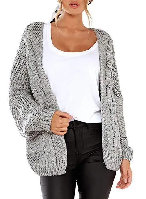 Women's Solid Color Thick Needle Loose Plus Size Knitwear Sweater Twist Cardigan Light Gray - Shop at LoveMi