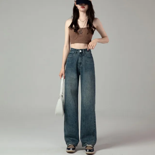 High Waist Retro Straight Jeans For Women Autumn Blue - Shop at LoveMi