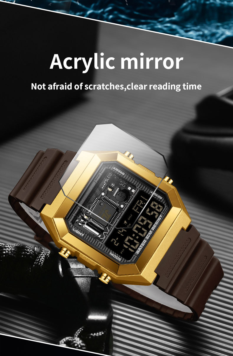 Sanda 6216 Square Waterproof Sports Digital watch for Men Students