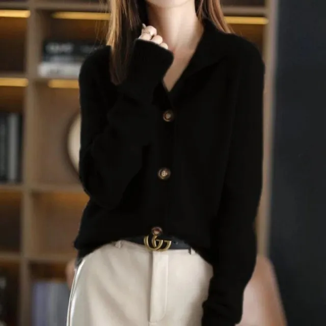 Retro Stand Collar Knitted Cardigan Loose fitting Short Coat Women's Sweater Black - Shop at LoveMi