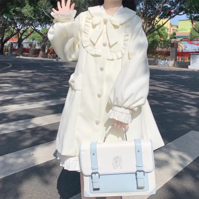 Sweet Cute Little Doll Collar Polyester Jacket Women Milky White - Shop at LoveMi