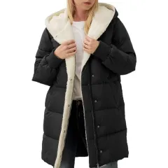 European And American Solid Color Hooded Cotton Jacket Long Sleeve Double-sided Velvet Slim Elegant Cardigan Coat - Black - View 1