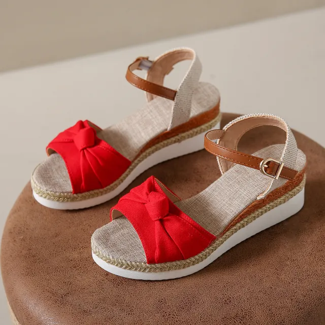 Bowknot Fashion Sandals Fish Mouth Buckle Rope Bottom Red - Shop at LoveMi