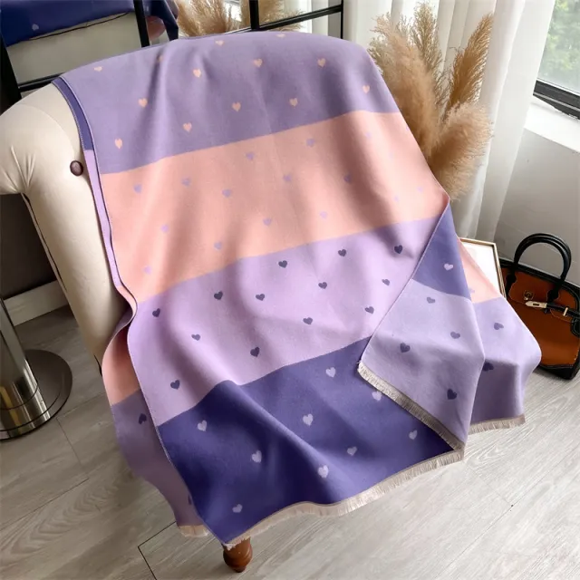 Women's Double sided Small Love Color Matching Printed Artificial Cashmere Scarf All matching Warm Bib Shawl Purple - Shop at LoveMi