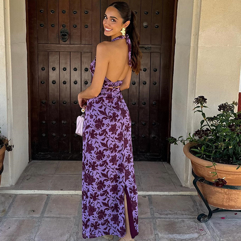 Slimming Dress Halter Off-the-shoulder Floral