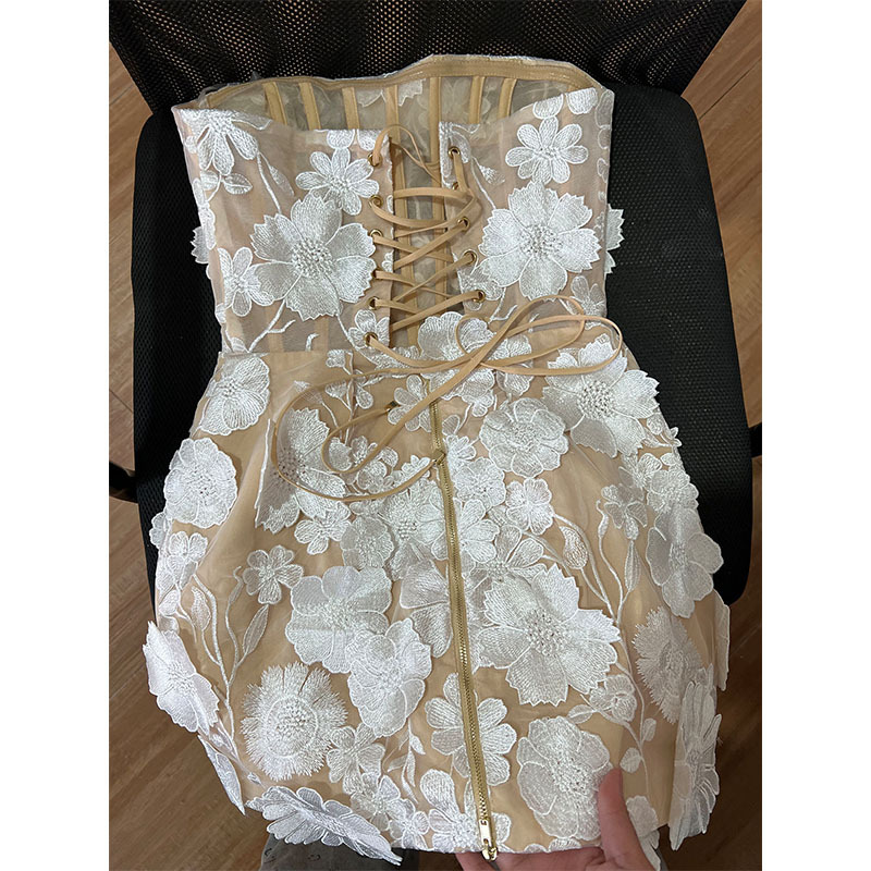 Embroidered Floral Strapless Dress For Women