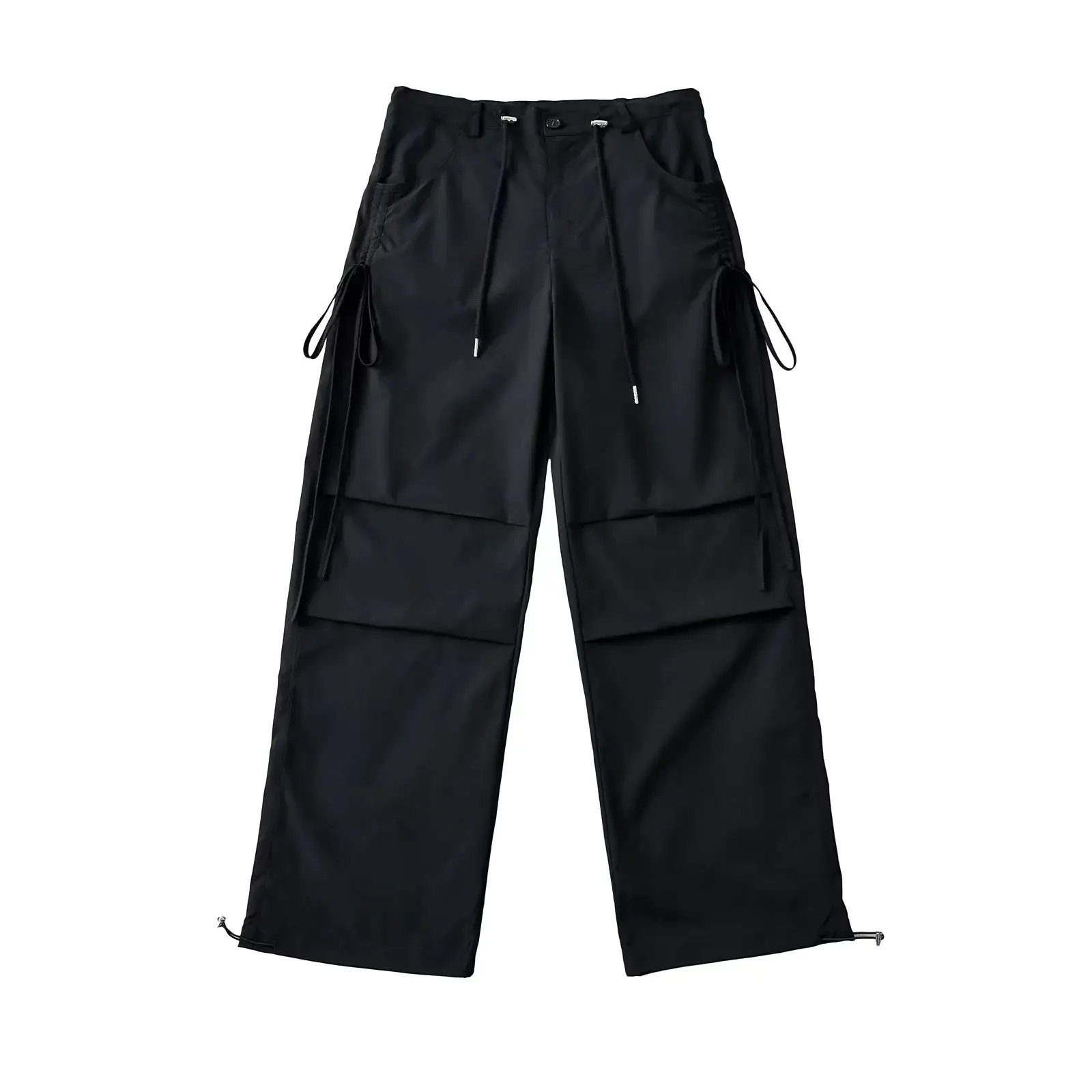 Lace-up Loose-fit Slimming Straight-leg Wide-leg Casual Pants
