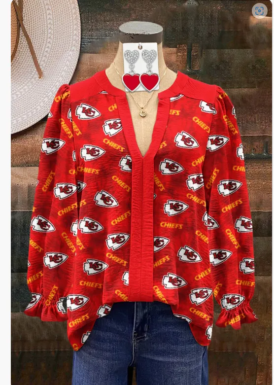 Women's Shirt Loose V-Neck Long Sleeve - Xjb5823Re