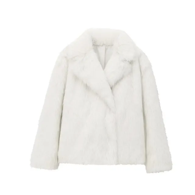 Women's Solid Color Fashionable Temperament Lapel Faux Fur Jacket White - Shop at LoveMi