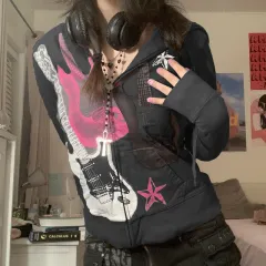 European And American Style Electric Guitar Printed Hoodie - Black - View 1