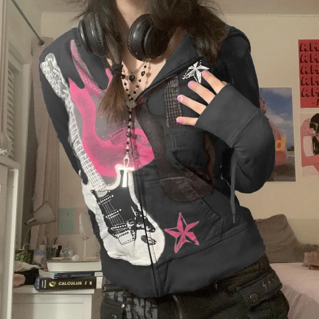 European And American Style Electric Guitar Printed Hoodie Black - Shop at LoveMi