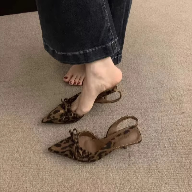 Niche High-heeled Leopard-print Open-toe Sandals