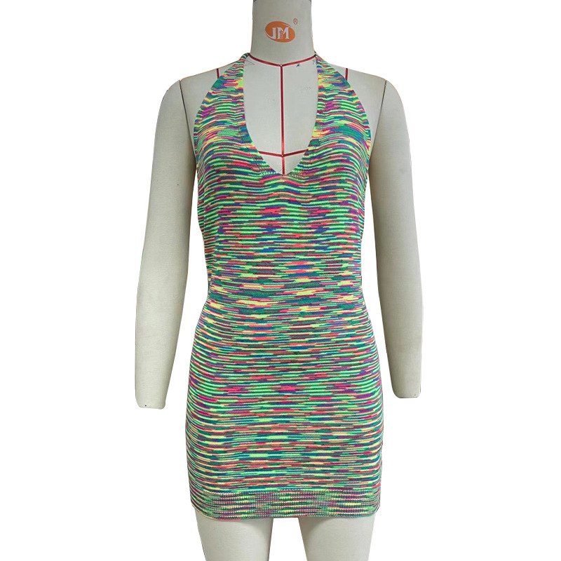 European And American Sexy Gradient Stripe High elasticity Wrap Skirt With Tie up Backless Design Color 1 - Shop at LoveMi