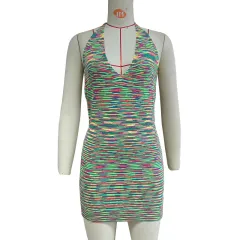 European And American Sexy Gradient Stripe High-elasticity Wrap Skirt With Tie-up Backless Design - Colour 1 - View 1