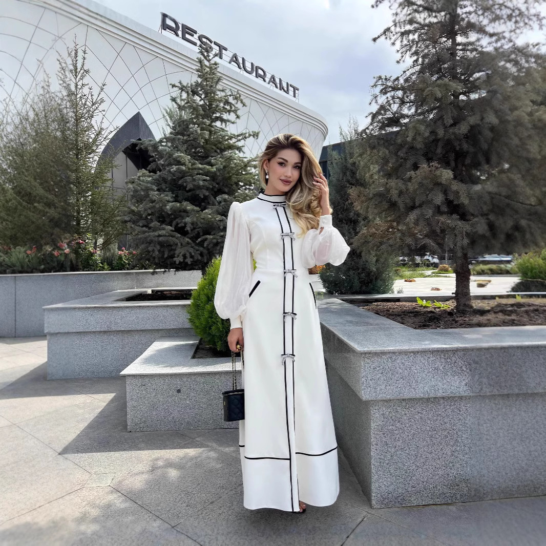 Bow Decoration Color Collision Design Dress