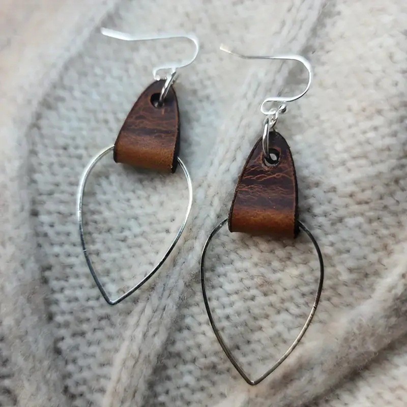 Retro Leather-wrapped Teardrop Earrings - Jewelry & Watches