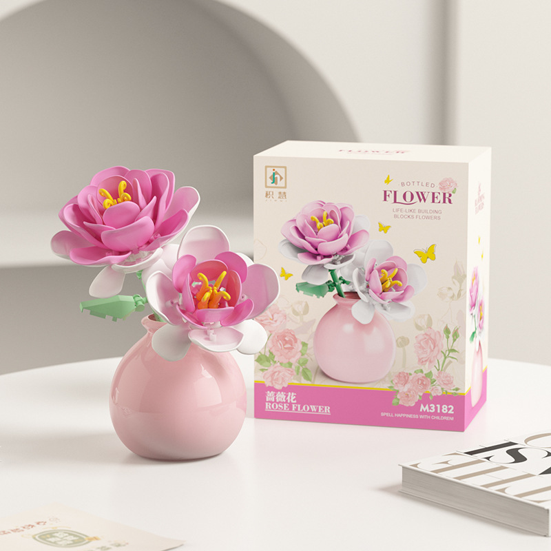 Building Block Flower Educational Assembled Toys Vase Series Ornaments