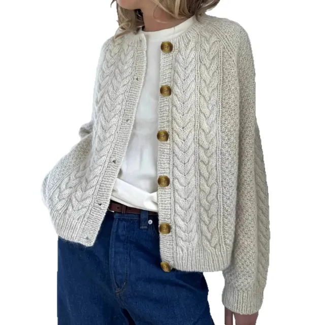 Knitted Cardigan Women's Long sleeved Sweater Beige - Shop at LoveMi