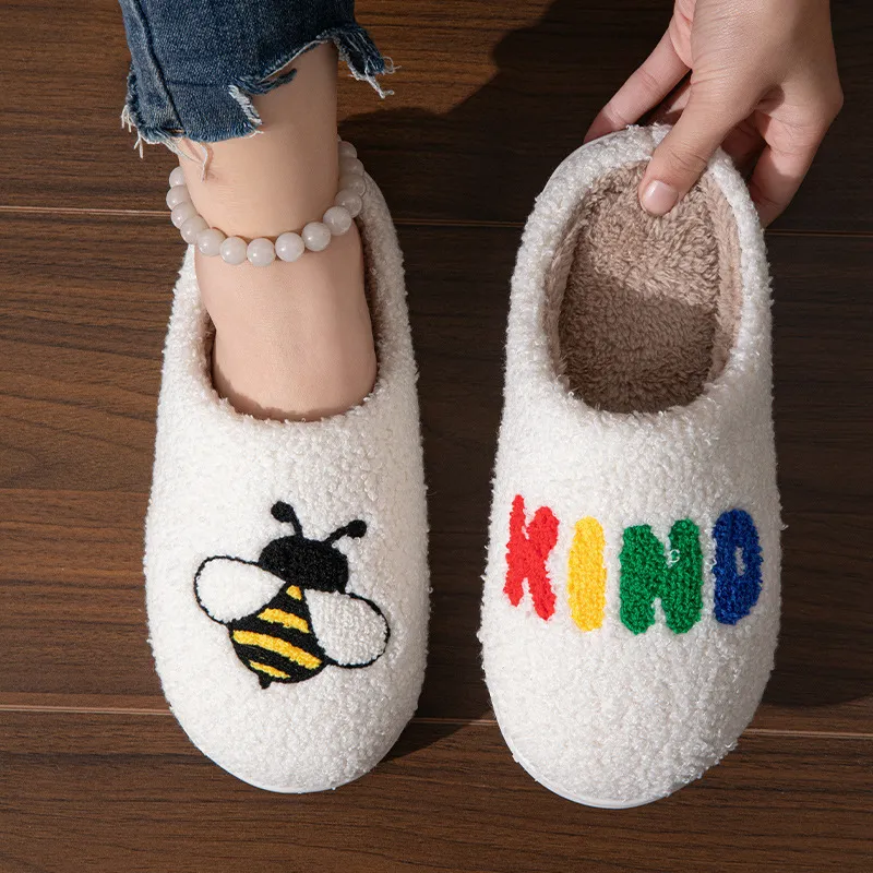 Indoor Soft Bottom Fleece-lined Couple Cute Slippers - White