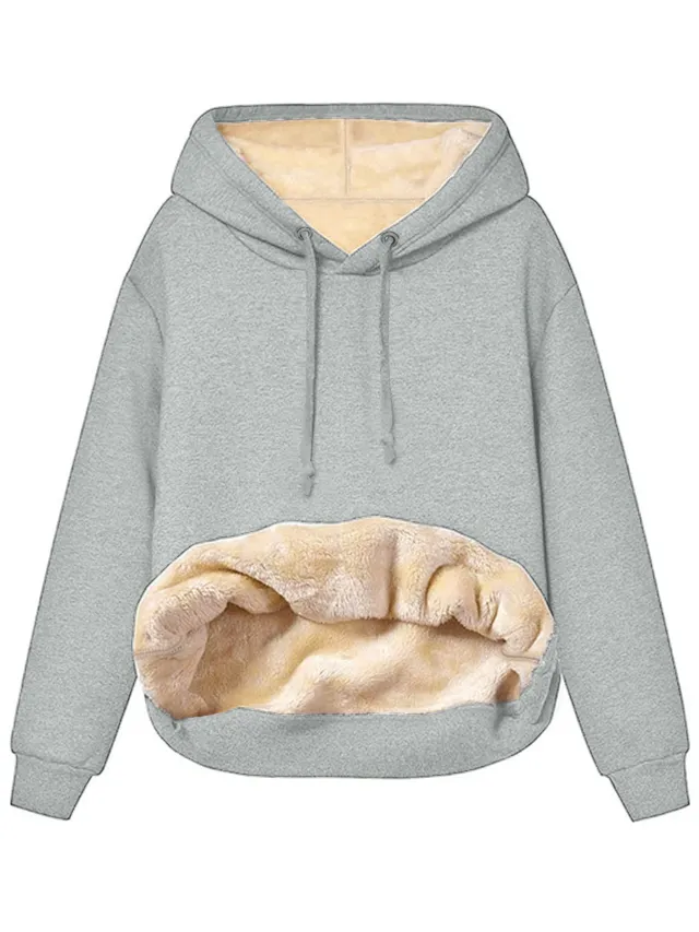 Warm Berber Fleece Pocket Hooded Sweatshirt Coat Light Gray - Shop at LoveMi