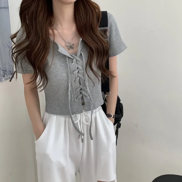 White T shirt Women's Design Niche Short Sleeve Gray - Shop at LoveMi