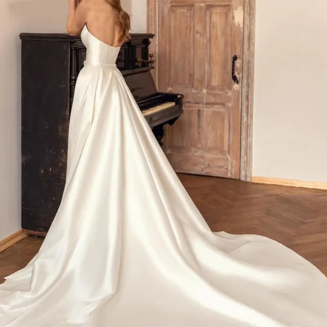 Satin Sheath Sexy Backless High Waist Slimming Trailing Two way Detachable Ivory White Trailing - Shop at LoveMi