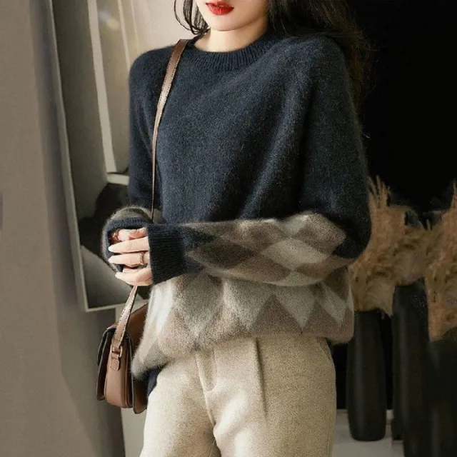 Christmas Red Round neck Knitwear Loose Sweater For Women Dark Gray - Shop at LoveMi