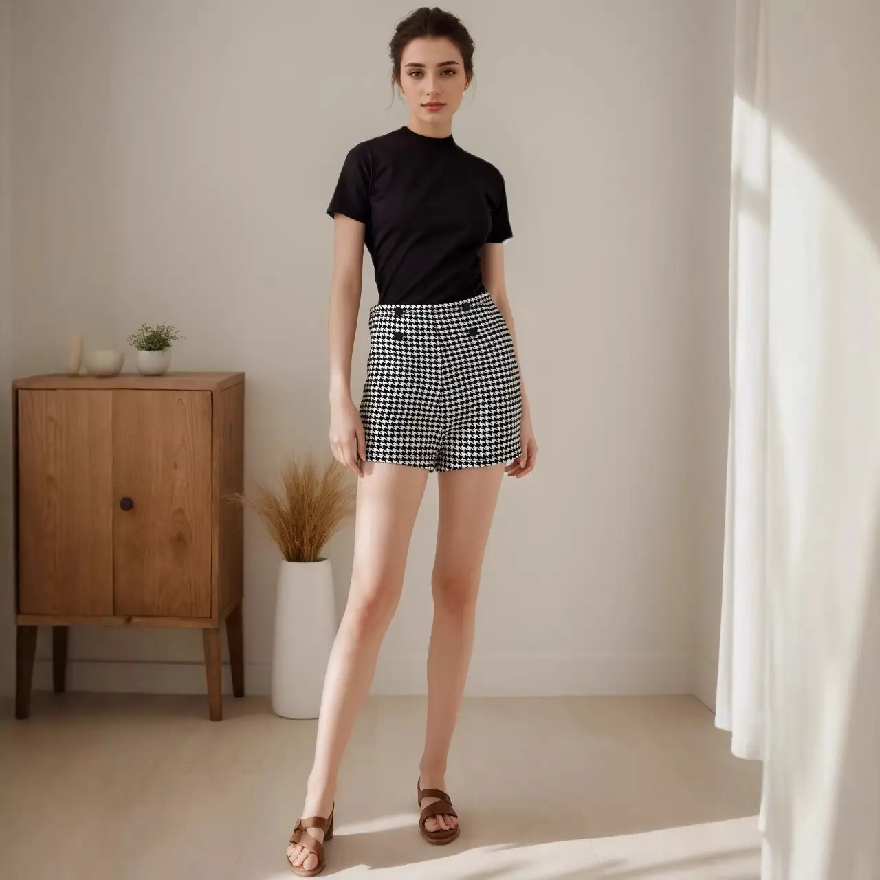 Slim-fit Knitted Hot Pants With Elastic Waistband