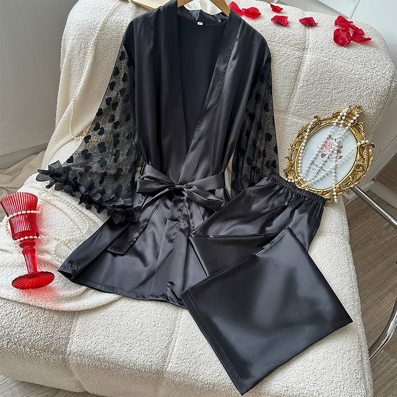 Flared-sleeve Set Viscose Sleepwear With Long Pantsperfect For Lounging At Home Or Wearing Outside