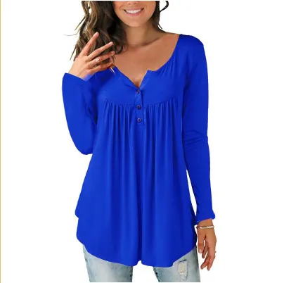 Women's Printed Plus Size Deep V Pullover T-shirt - Mj2022121402-2Xl