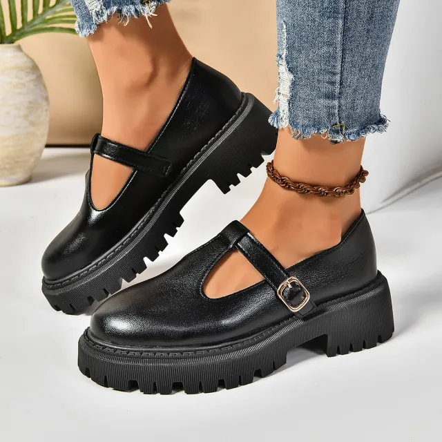Thick Bottom Retro Shoes Female Plus Size Black - Shop at LoveMi