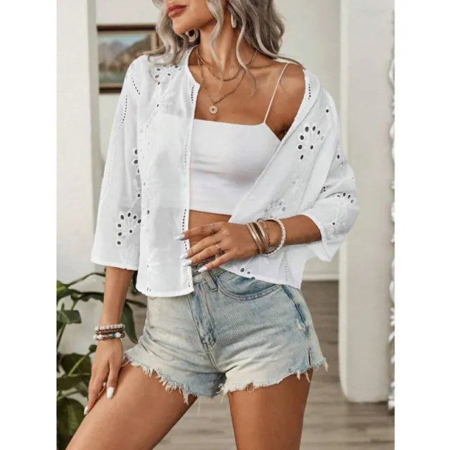 Cropped sleeve Jacquard Embroidered Cardigan Collarless Top Red - Shop at LoveMi