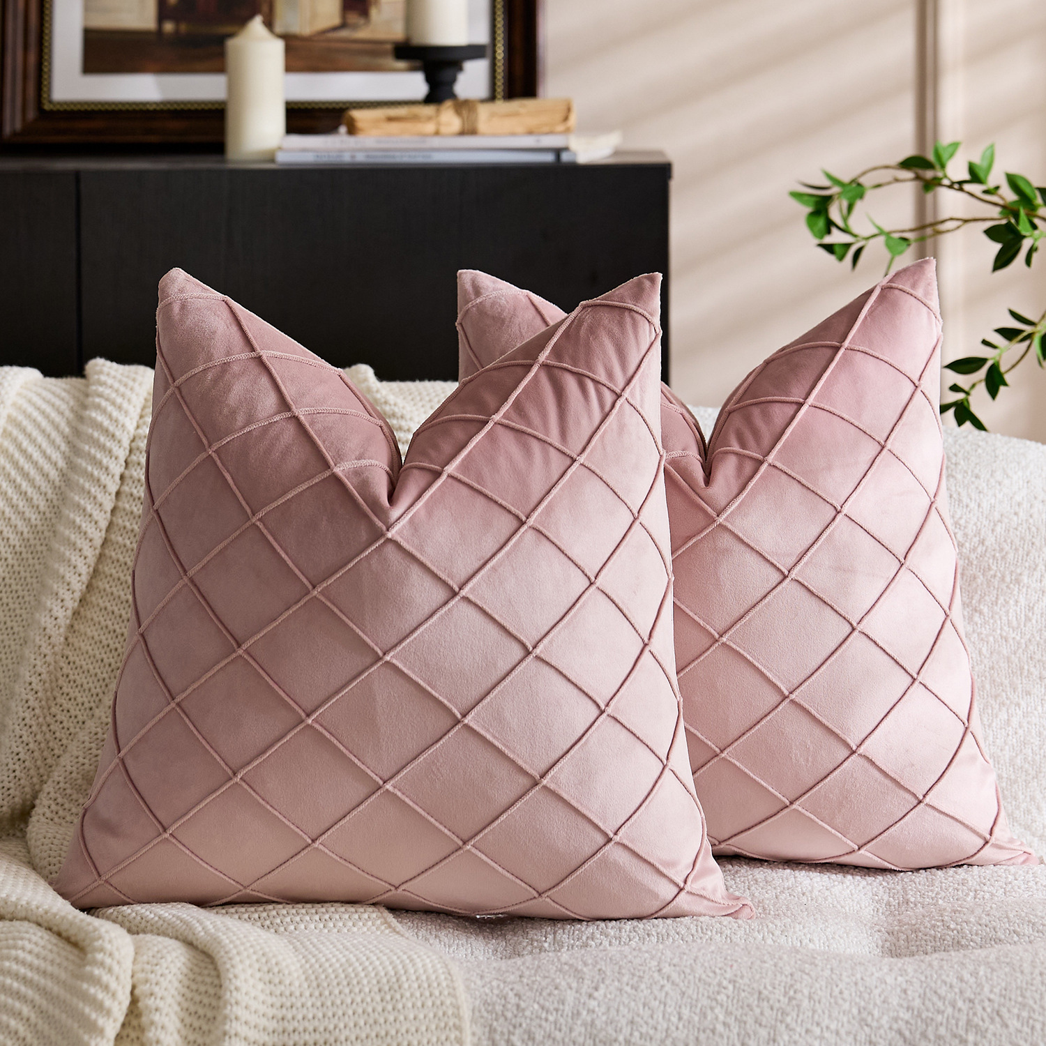 Solid Color Velvet Embroidered Plaid Pillowcase 9