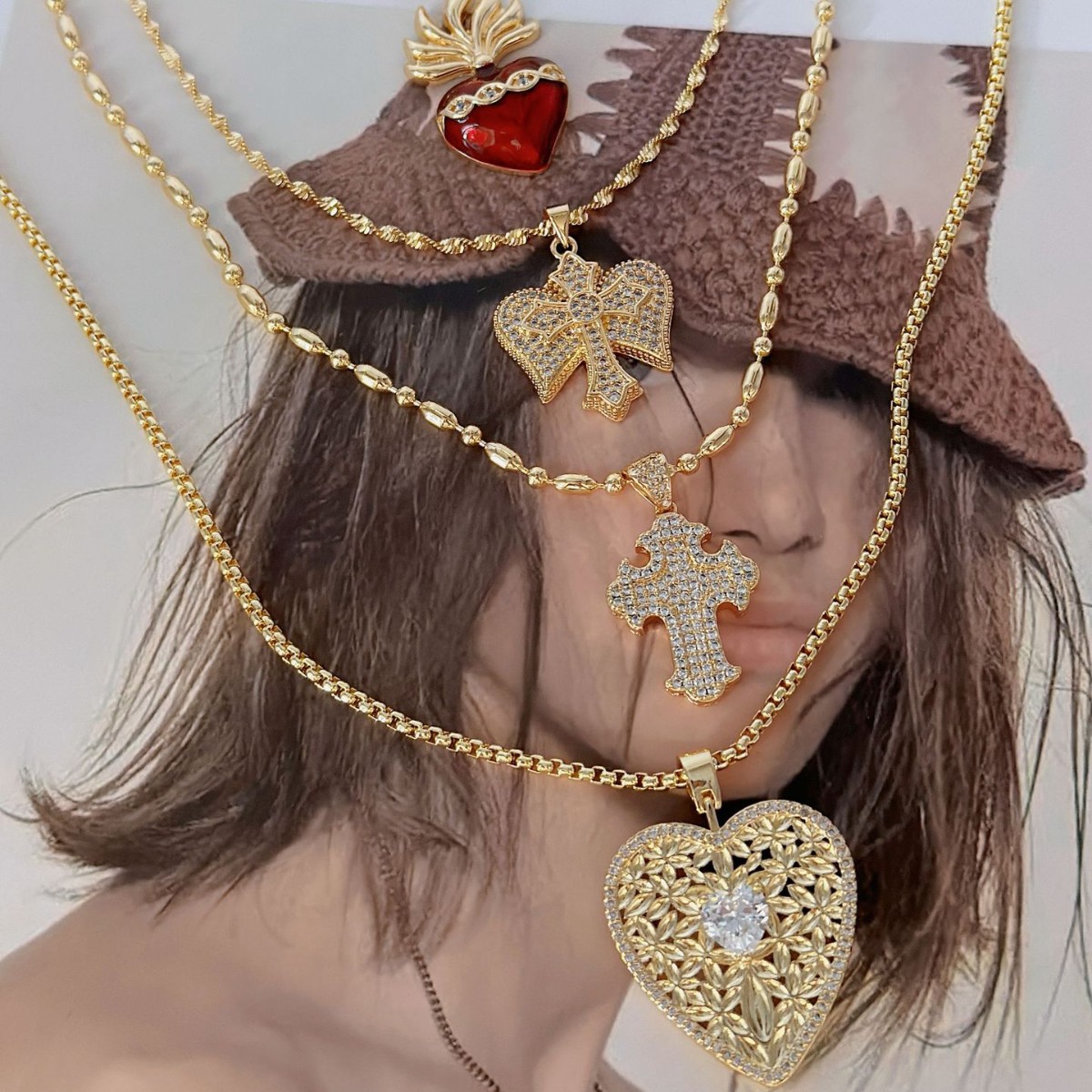 European And American Street Diamond Love Necklace French Retro