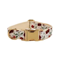 Red Cherry Printed Pet Collar Traction Rope Light Gold Release Buckle Cute Bow Strap - Dog Collar - View 1