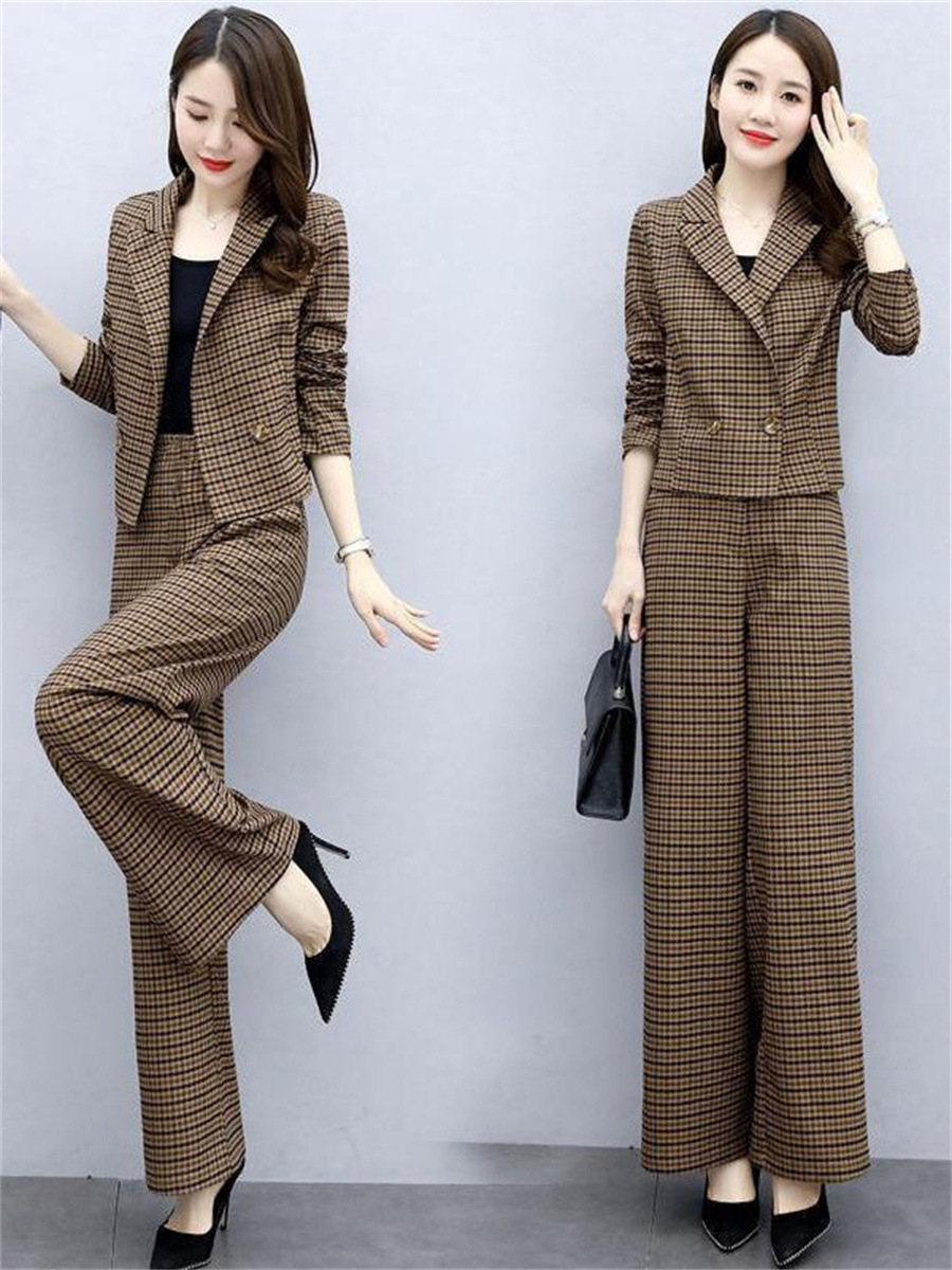 Temperament Western Style Lattice Loose Pants Two-piece - Image 6