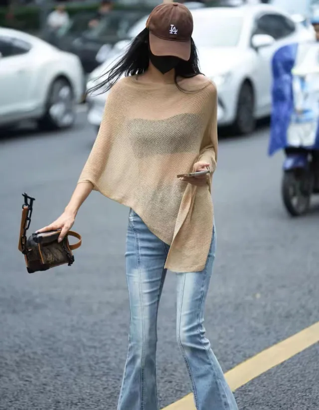 Korean Style Sense Of Design Irregular Sunscreen Shawl Knitted Top Apricot - Shop at LoveMi